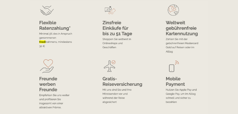 Vorteile der TF Bank Mastercard Gold.